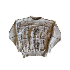 Vintage Castle Square USA Made S-M Southwest Aztec White Pastel Knitted Sweater